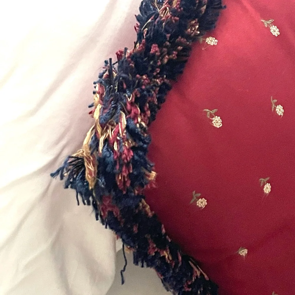 Maroon w/Navy Fringe Accent Pillow